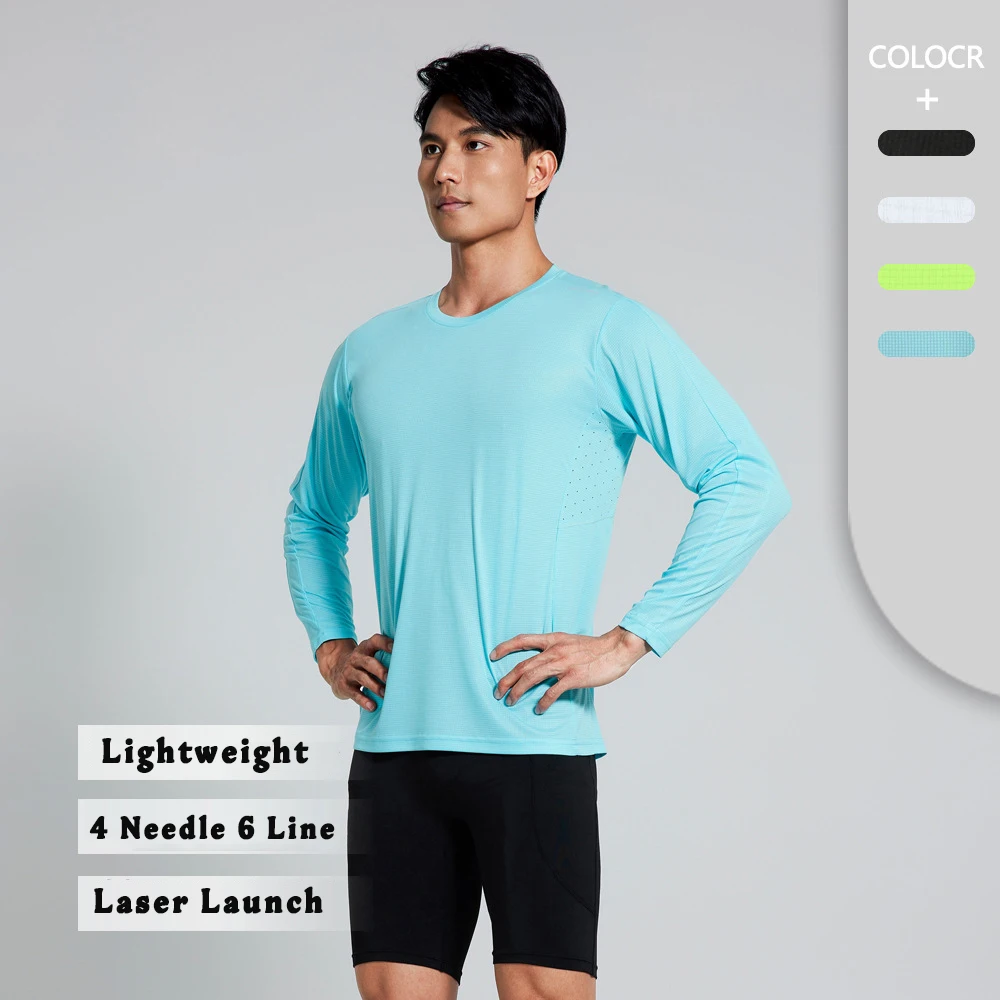 (S-3XL)Lightweigt Quick Dry Men Marathon Running Long Sleeve T-shirt Breathable Training Exercise Fitness Tops