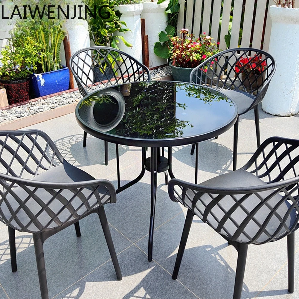 

HLZ outdoor table and chair courtyard wrought iron three-piece villa open-air simple casual tea table and chair combination