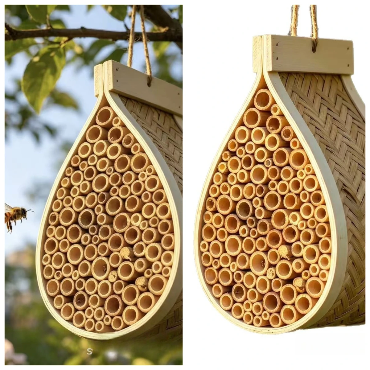 Wooden Bee House Hanging Drop-shaped Insect Nest Butterfly Nest Garden Decoration Hanging Courtyard Breeding Nest