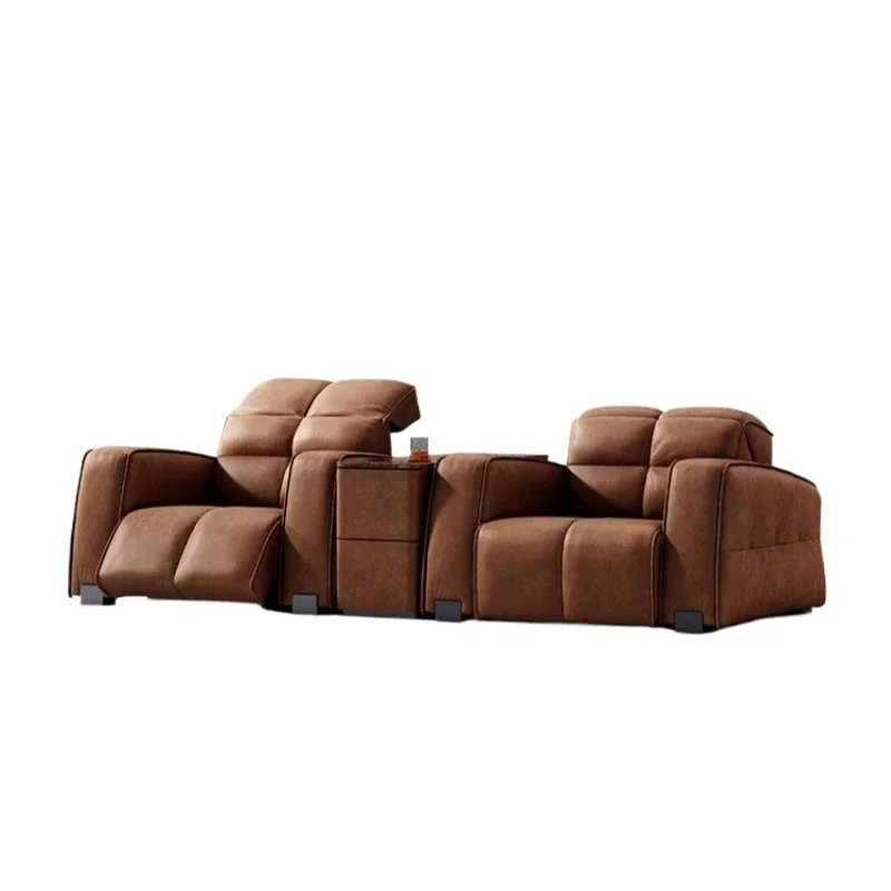 Single sofa first layer cowhide Italian light luxury home theater small apartment electric function straight row leather sofa c