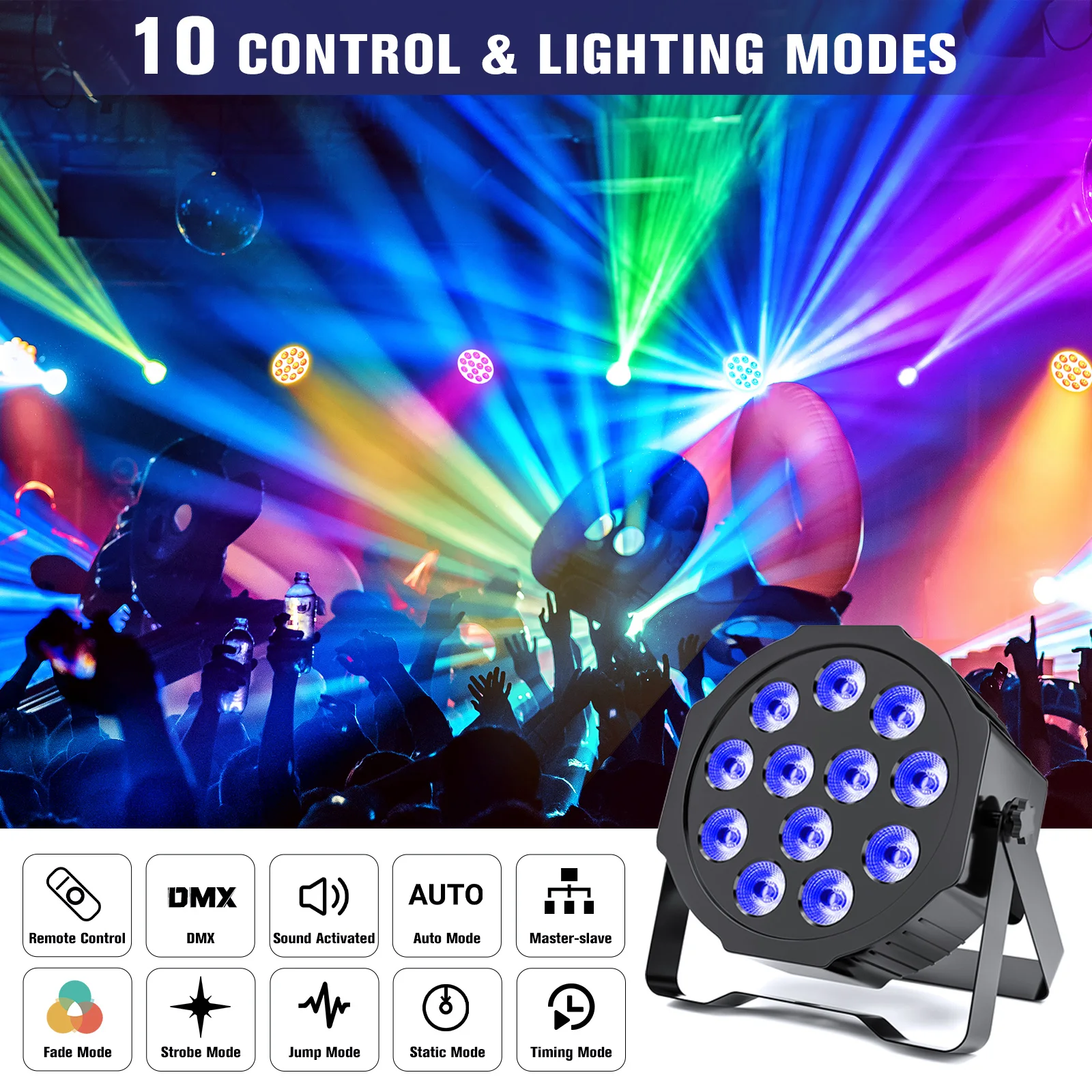 U'King 18W 12LED Rechargeable Par Light With Battery RGBWA +UV Stage Lights DMX DJ Lights For Festival Party Event Wedding Bar