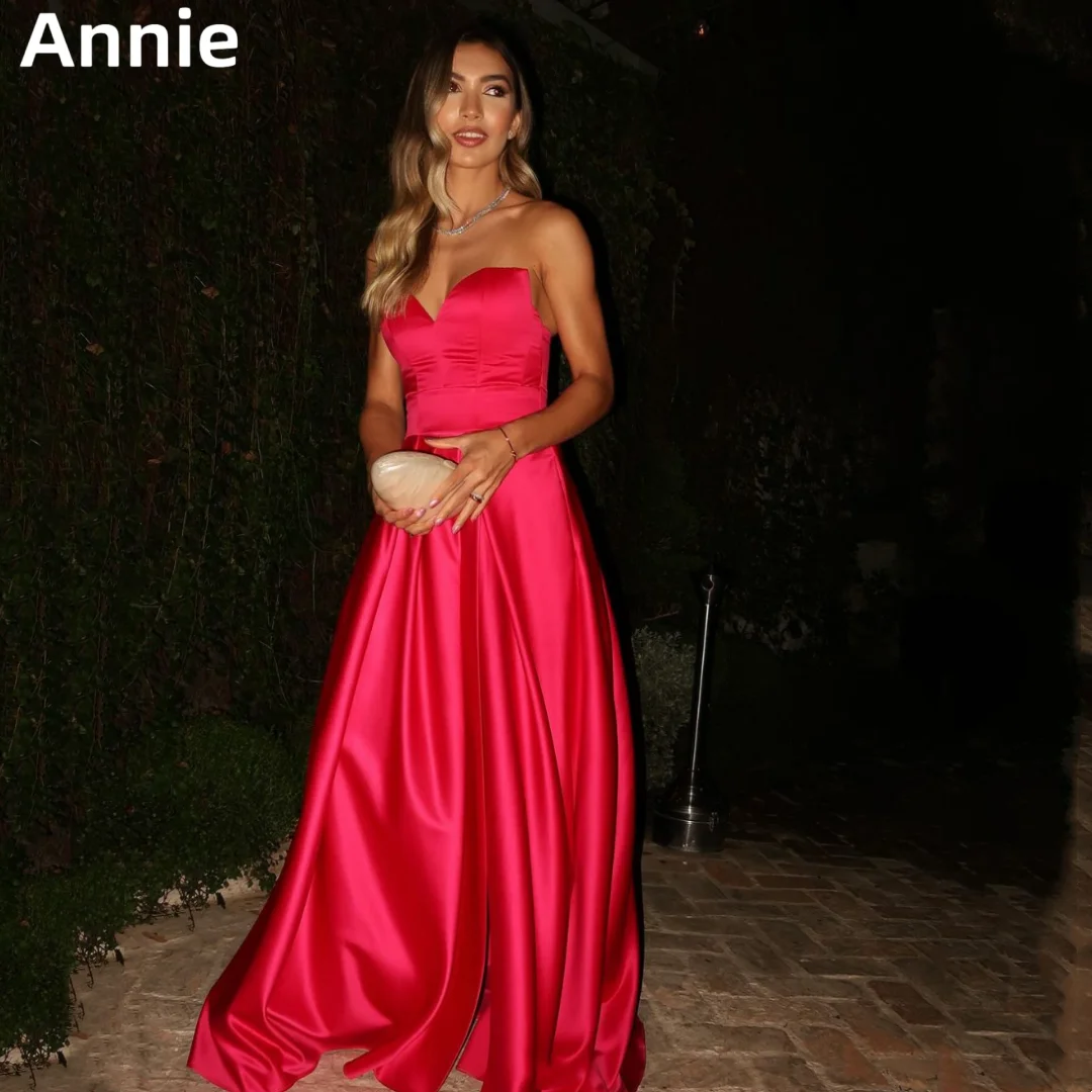 Annie-Robe de Soirée en Satin Rouge à Épaules Dénudées, Tenue de Bal, Élégante, pour Mariage et Occasions Formelles