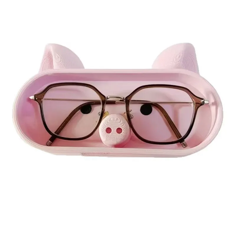 Cute little piggy eyeglass case cartoon stylefashionable pink piggy eyeglass standcreative desktop decoration item