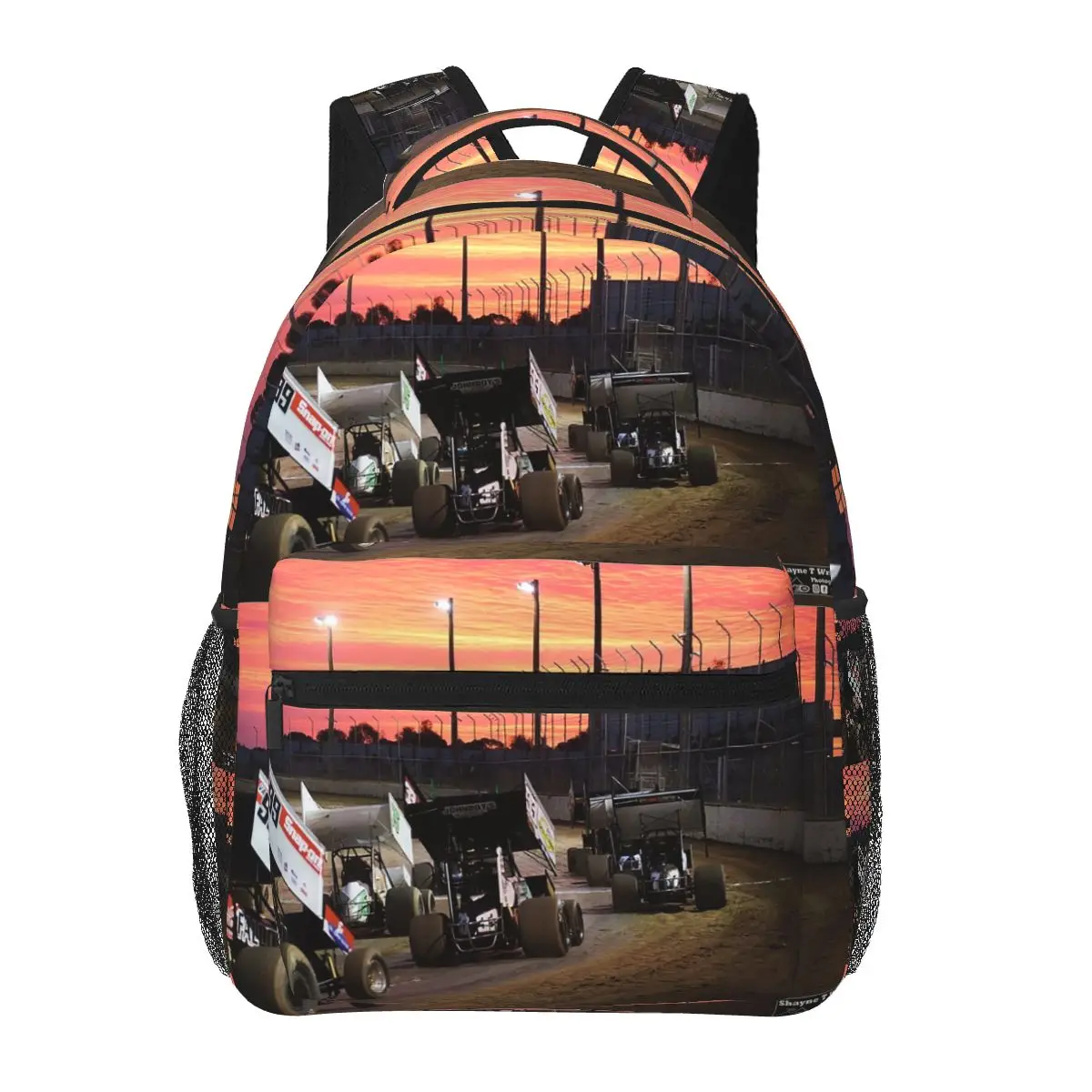 Sunset At The Speedway Track. Backpacks Boys Girls Bookbag Students School Bags Cartoon Kid Rucksack Shoulder Bag Large Capacity