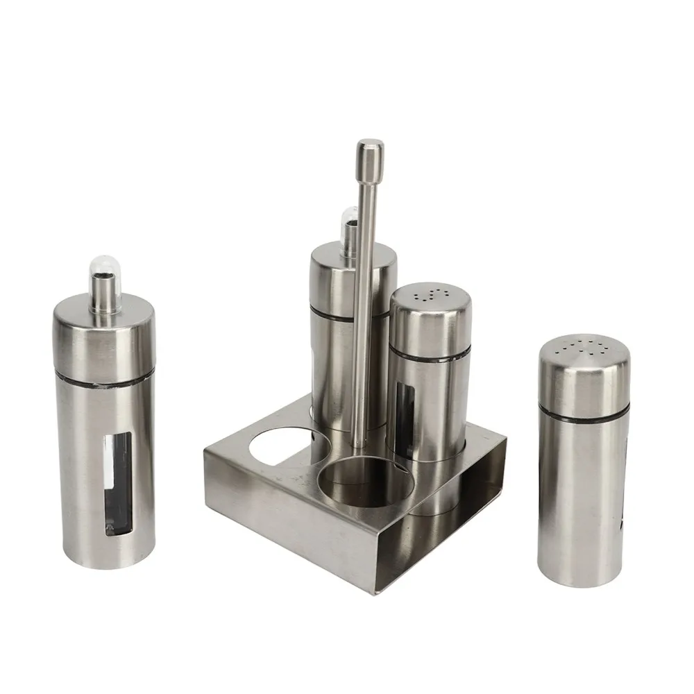 Set of 4 304 Stainless Steel Seasoning Bottle Set with Base Stand Refillable Salt Shakers Removable Large Capacity Spice Jars