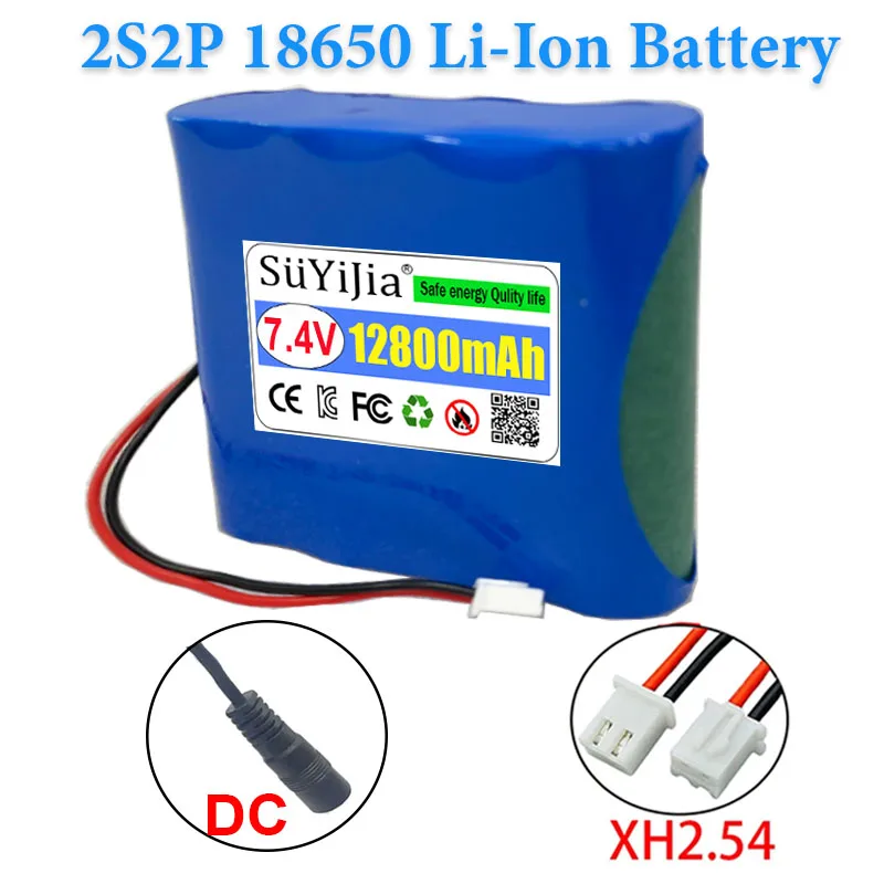 

7,4 В, 12800 мАч, 18650 2S2P, литиевая батарея для рыбалки, пульт дистанционного управления, автомобильный литиевый аккумулятор с XH2.54 DC