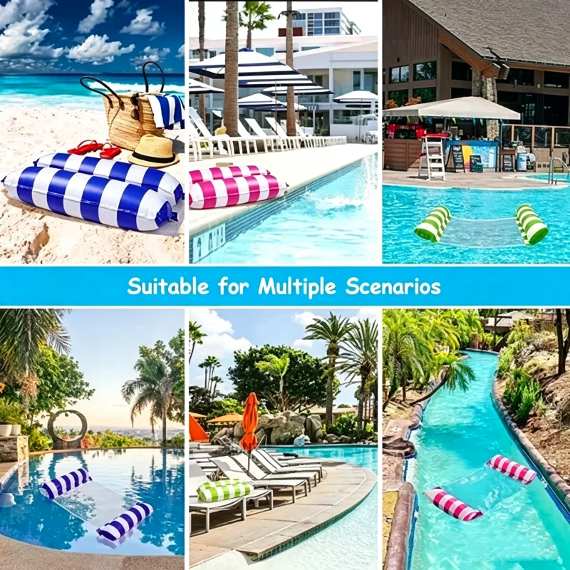 Inflatable Foldable Floating Row Swimming Pool Party Water Hammock Air Mattresses Pvc Stripe Water Floating Inflatable Mat image 6