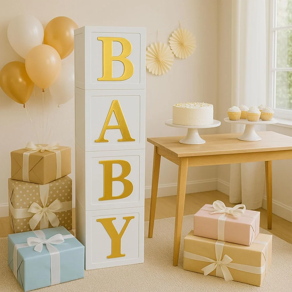 4-teiliges Alphabet BABY Ballonbox-Set, Geschenkbox zum 1. Geburtstag, Dekorationsbox für Jungen und Mädchen, Geburtstagsparty-Deko, Babyparty-Requisiten – Detail 5