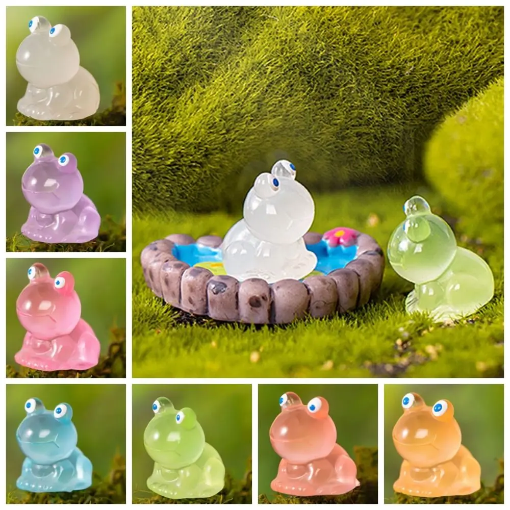 Colorful Luminous Mini Frog Figurine Funny Cute Glowing in The Dark Tiny Frog Resin Crafts Micro Landscape Ornament Outdoor