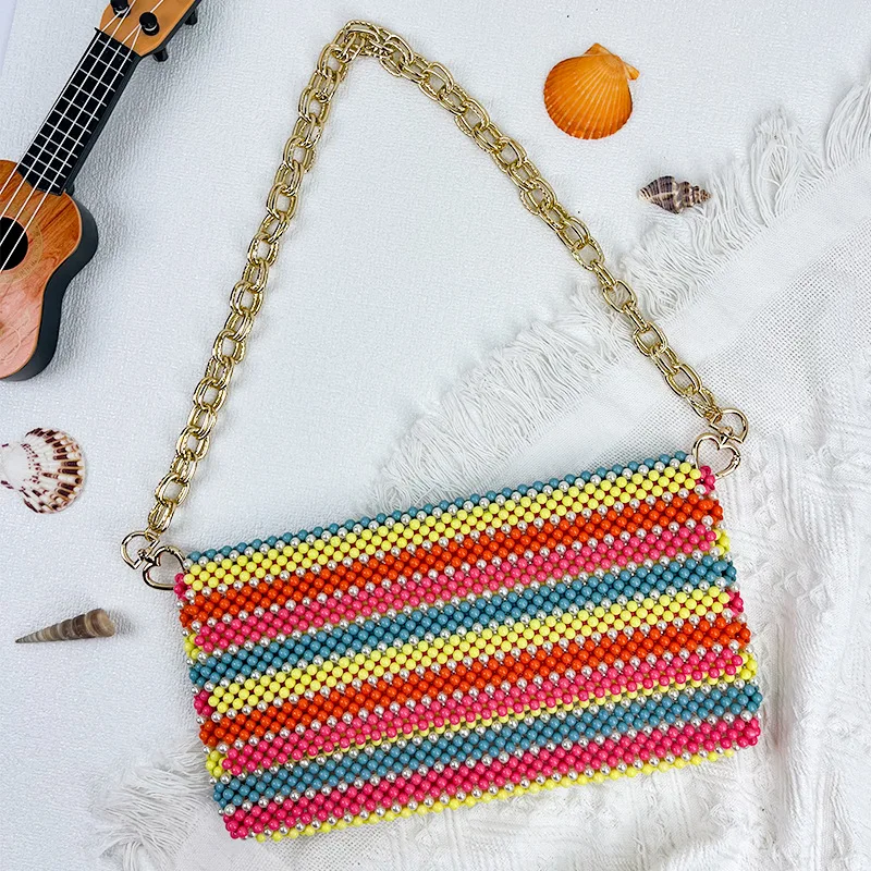 

Новые женские сумки через плечо 2026: Модная простая маленькая квадратная сумка с радужными бусинами, сумка-клатч для телефона, с возможностью индивидуального заказа