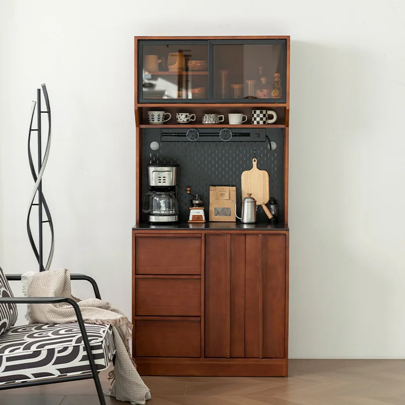 

Nordic solid wood dining side cabinet, household small apartment floor-to-ceiling multi-functional rock slab storage cabinet,