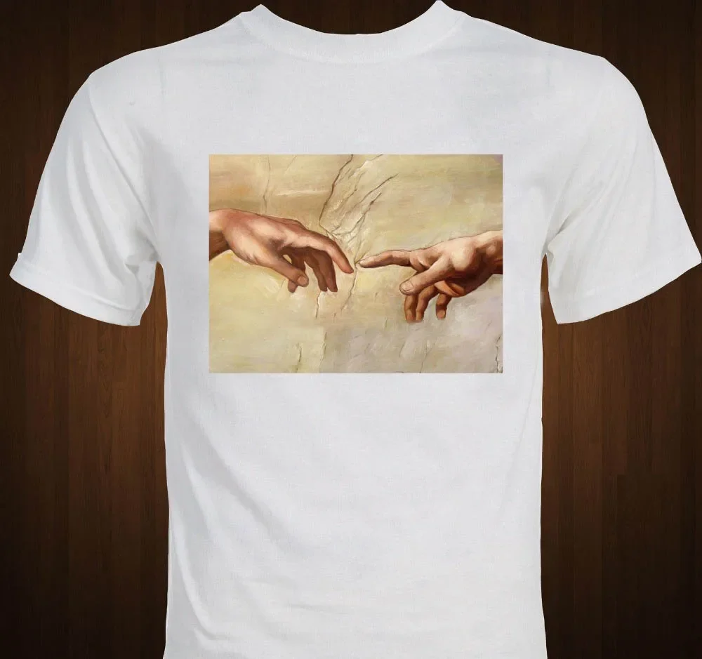 Michaelangelo Creation of Adam Sistine Chapel Renaissance Art T-shirt Fashion slim T-shirts T Shirt Men Tee Shirts