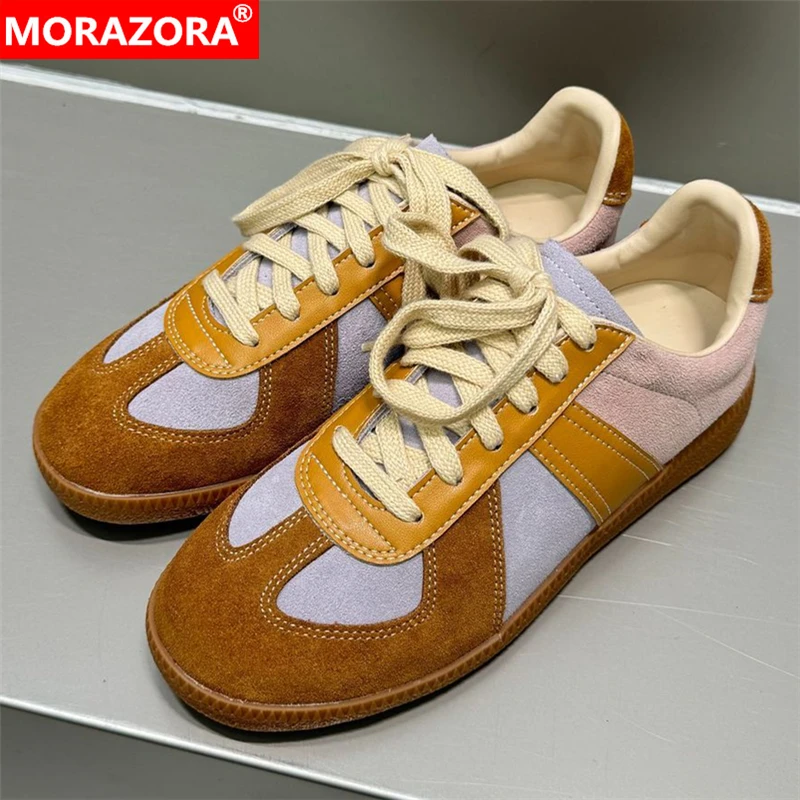 

MORAZORA 2026 Ins New Cow Suede Leather Women Flats Lace Up Mixed Colors Spring Summer Flat Shoes Casual Fashion Women Sneakers
