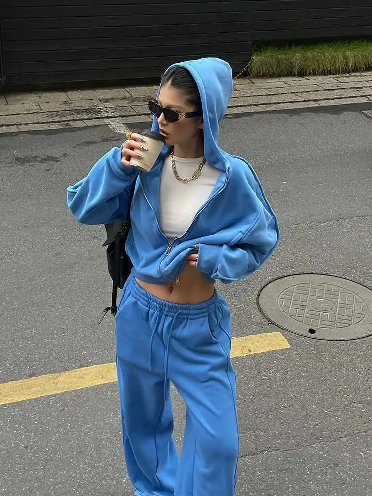 Velvet Warm Long Sleeved Hooded Sweatshirt+high Waisted Casual Straight Leg Pants Two-piece Set For Women's Sweat Suit C3IO