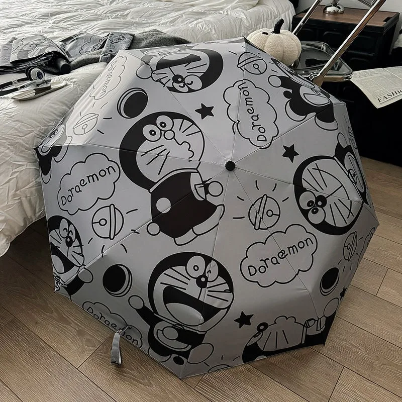 

Автоматический Металлический зонтик Doraemon, механический складной зонтик в мультяшном стиле с изображением кошки, для улицы, путешествий, защиты от солнца