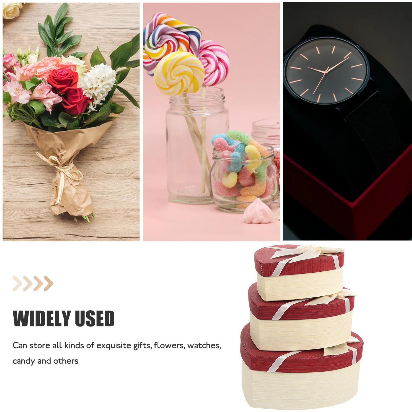 3 Pcs Box Heart Shaped Flower Container Boxes White Gift Red Bow Case Bow-knot Chocolate