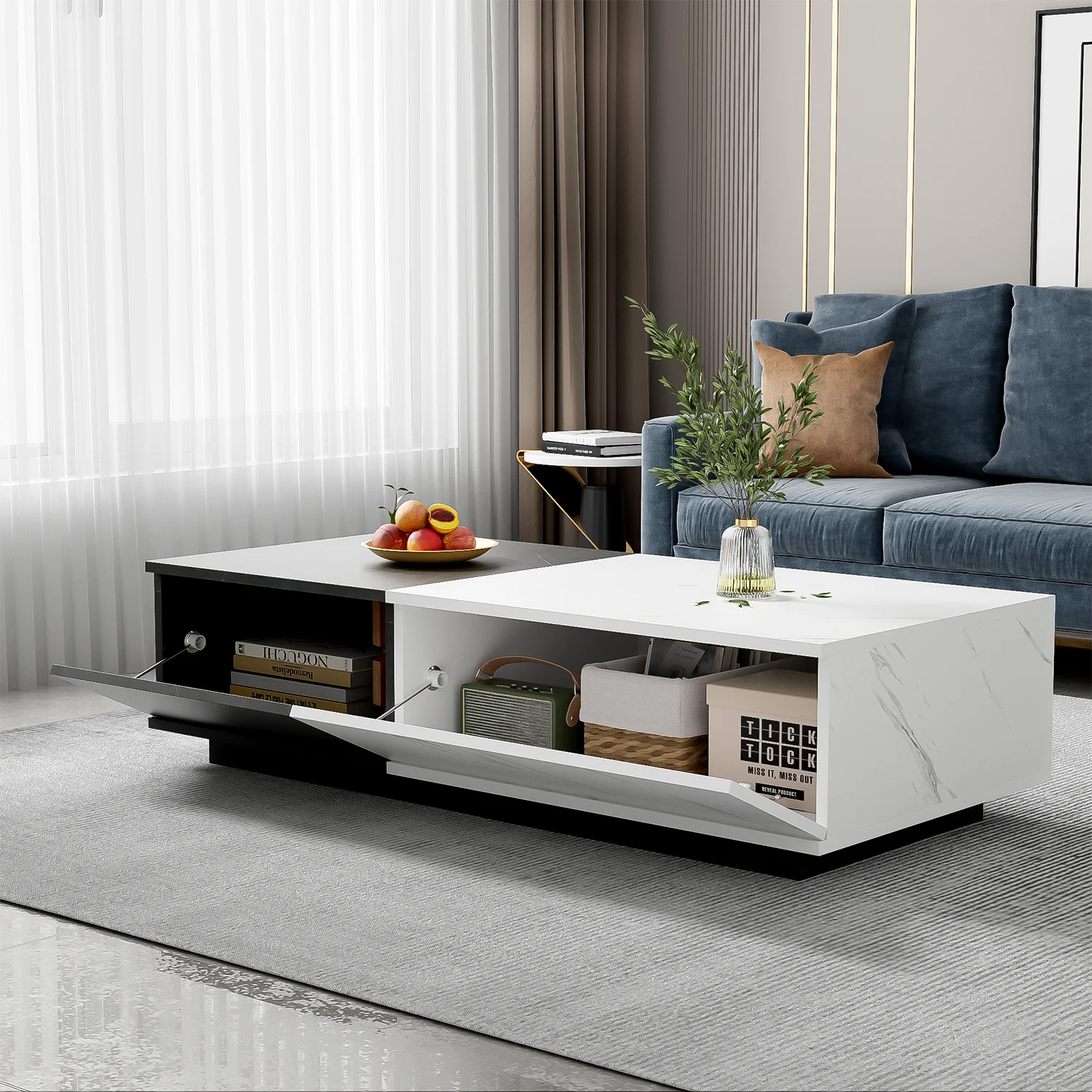 Marble look veneer coffee table design with two wardrobe doors Practical storage space Unique cabinet door design Easy to Mont