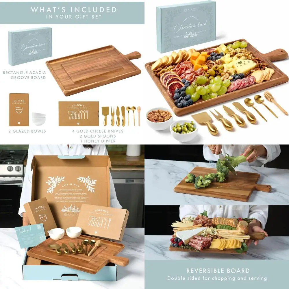 

Acacia Wood Cheese Board Set with Serving Accessories - Perfect Housewarming, Wedding, and Birthday Gift for Women