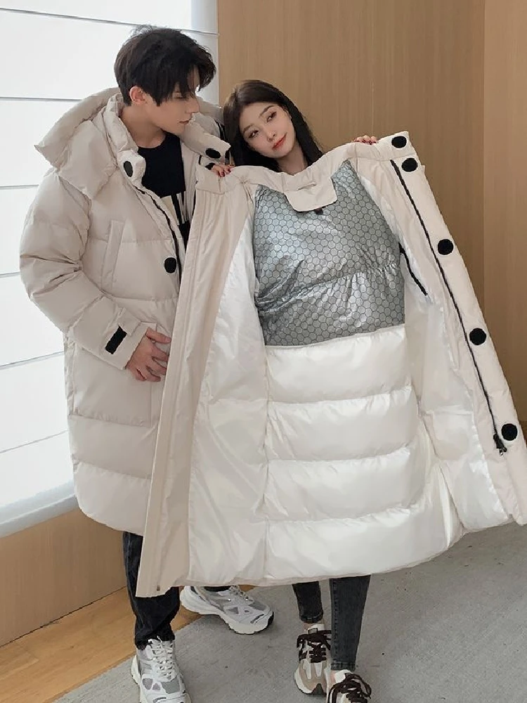 Women Down Coats 2023 New Female 90% White Duck Down Korean Tooling Style Winter Thick （Winter) Warm X-Long Couple Down Jackets