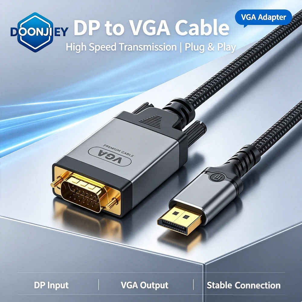 DOONJIEY 1.8M DP DisplayPort to VGA  Adapter Conversion HD Video Cable DP TO VGA Cable For TV Monitor Laptop Computer Projector