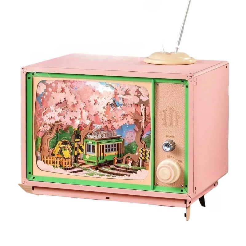 Cherry Blossom Music Box DIY Wooden Puzzle 3D Building Model Kit Mechanical Gear Rotating Carousel Birthday Gift For Her Kids