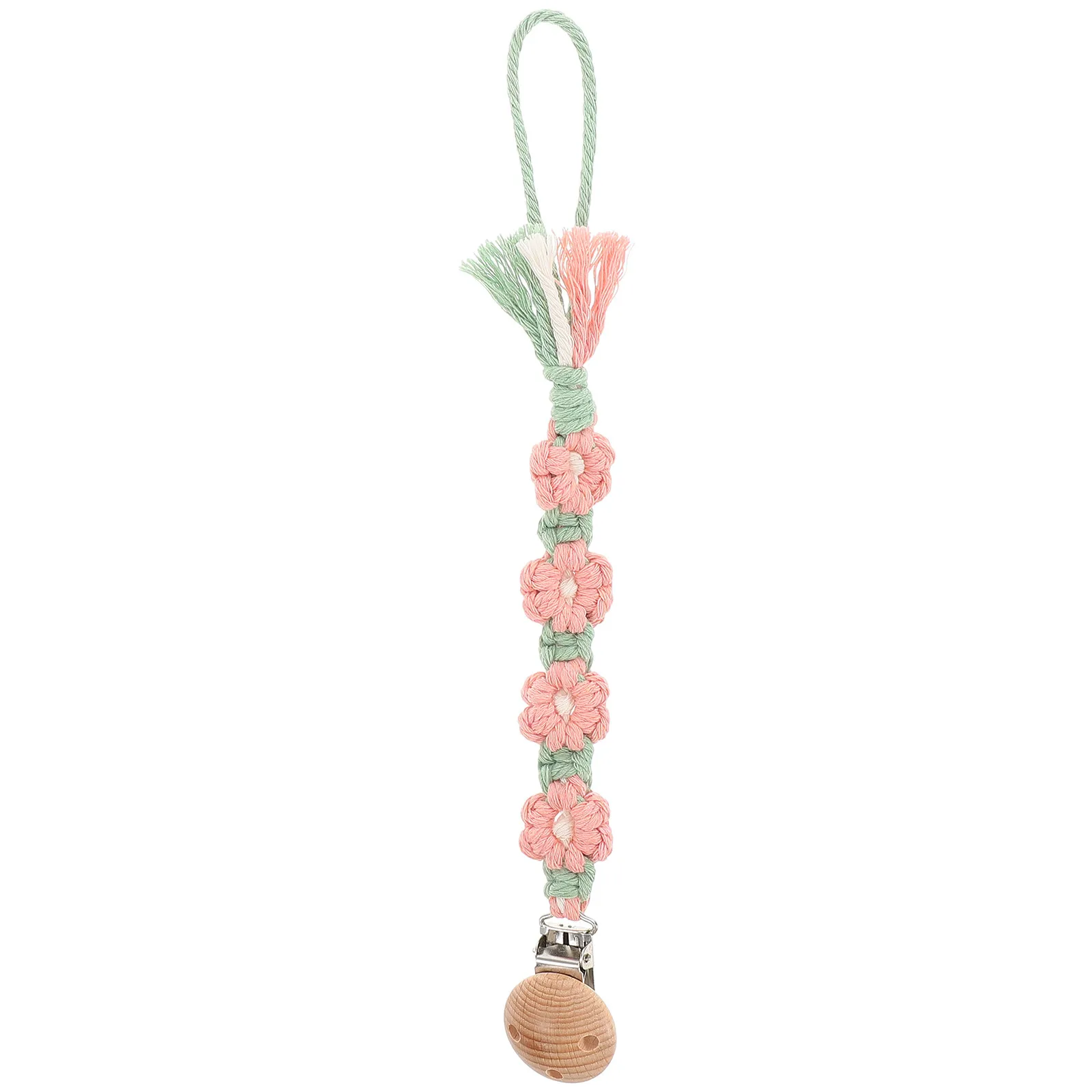 

Boho Pacifier Clips Baby Girls Floral Daisy Handwoven Cotton Rope Pacifier Holder Macrame Braided Strap Safe Antiloss Stroller