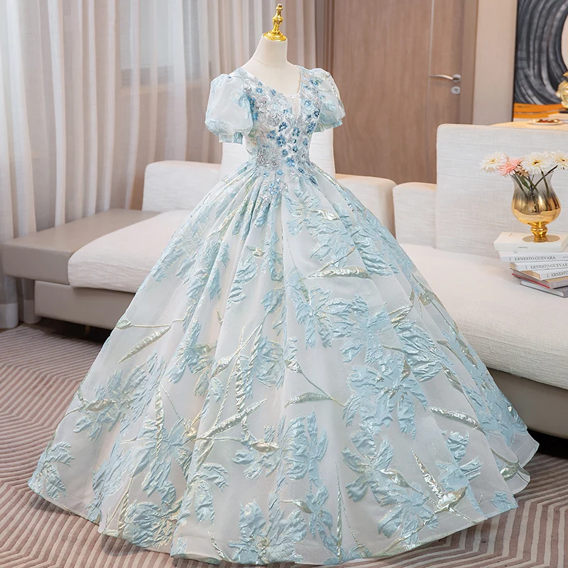 15 Year Old Dress Ashley Gloria15 Quinceanera Dresses Short Puff Sleeve Party Dresses Classic V-neck Floor-length Ball Gown