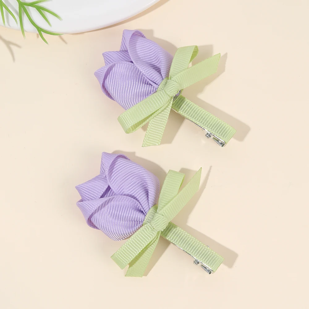 2 Stuks Tulp Bloemen Haarspeldjes 3D Bloem Strik Haarspeld Koreaanse Stijl Lente Zoete Baby Meisje Kinderen Haaraccessoires Hoofddeksels