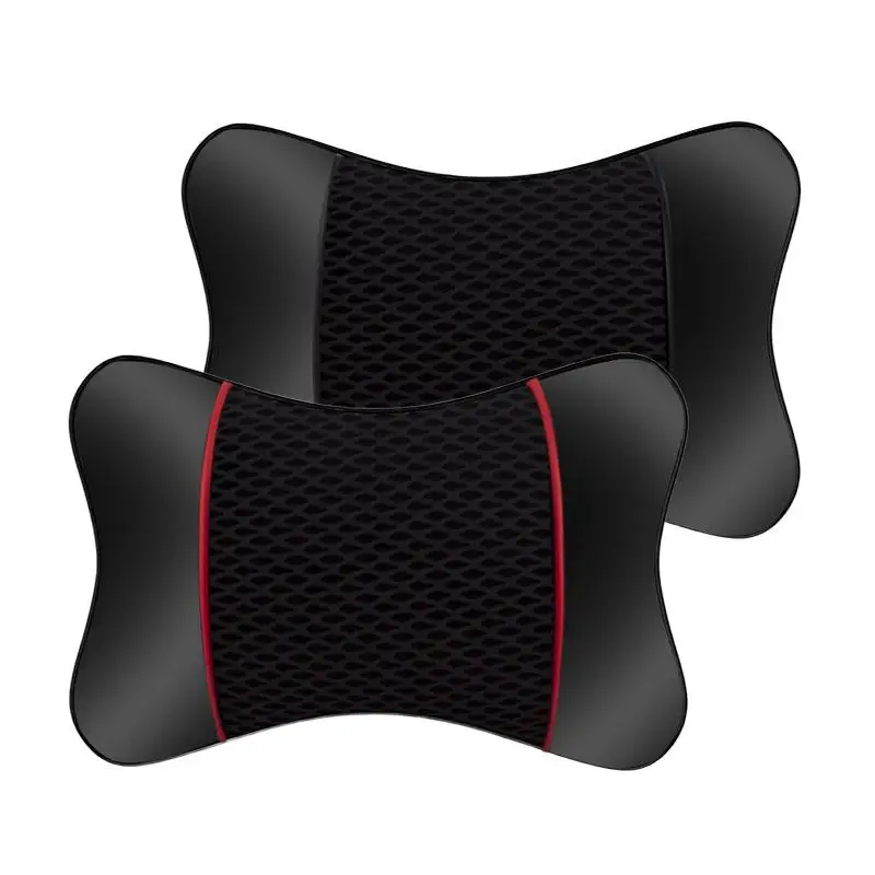 Car Seat Neck Support Pillow Premium Leather Knitted Headrest Cushion 1PCS Breathable for Long Drive Road Trip Use