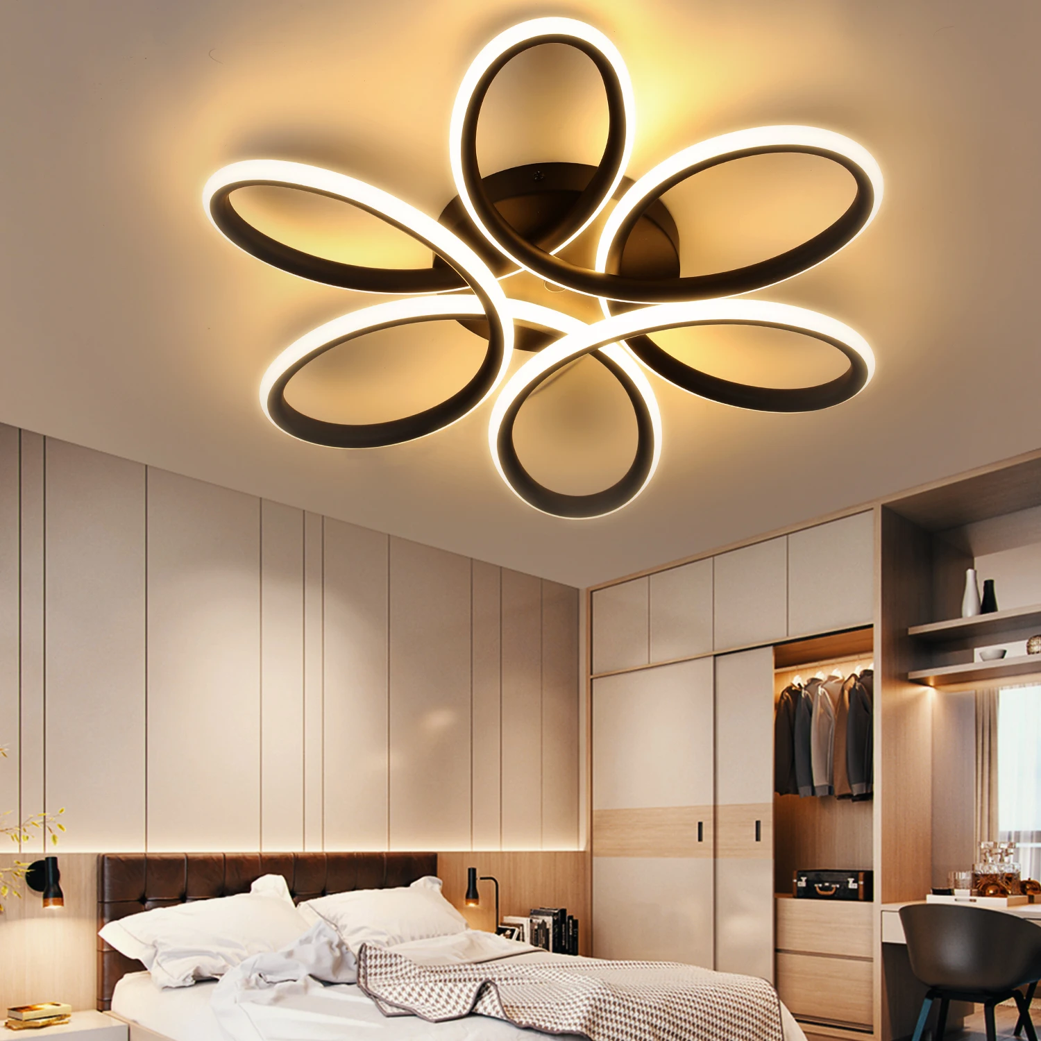Plafonnier LED moderne en métal 60W, 43cm, design floral, blanc chaud 3000K, pour chambre à coucher, salon, couloir, bureau, cuisine