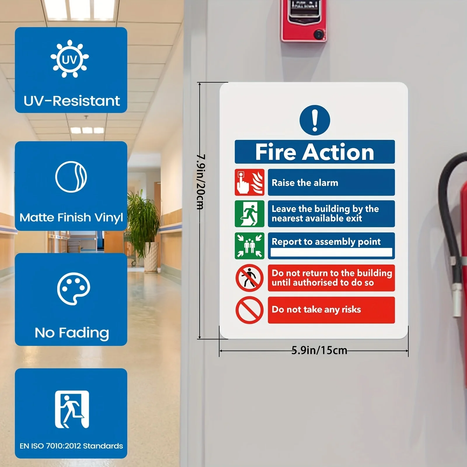 10 Sheets/Pack - 5.9*7.9In/15*20Cm Safety Exit Sign Stickers, Safety Instruction and Caution Label Stickers to Prevent Accidents, Suitable for Public Spaces, Waterproof, Tear-Resistant, Easy to Peel Off Safety Warning Stickers