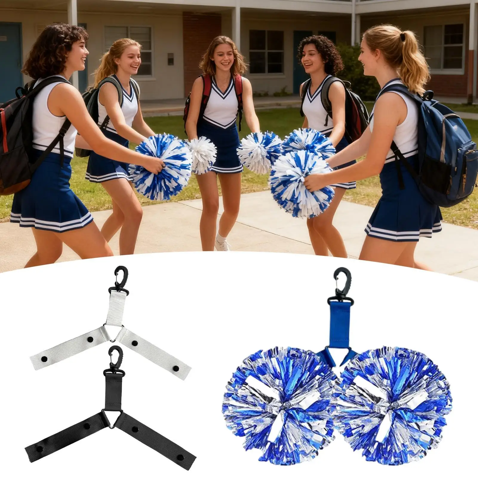 

Новые вешалки для помпонов Cheer, состоящие из трех предметов, ремень для рюкзака, держатель для помпонов, вешалка с кнопкой для соревнований по черлидингу, командных мероприятий, спорта