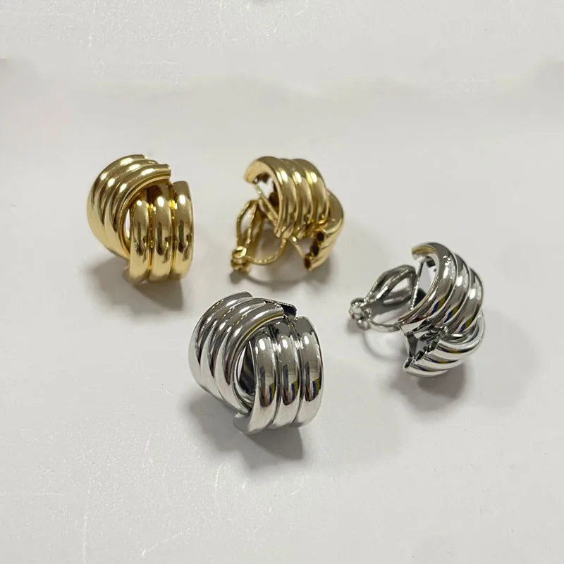Simple Metal Interlaced Geometric Clip on Earrings No Piercing for Women Temperament Minimalist  Irregular Line Desing Ear Clips