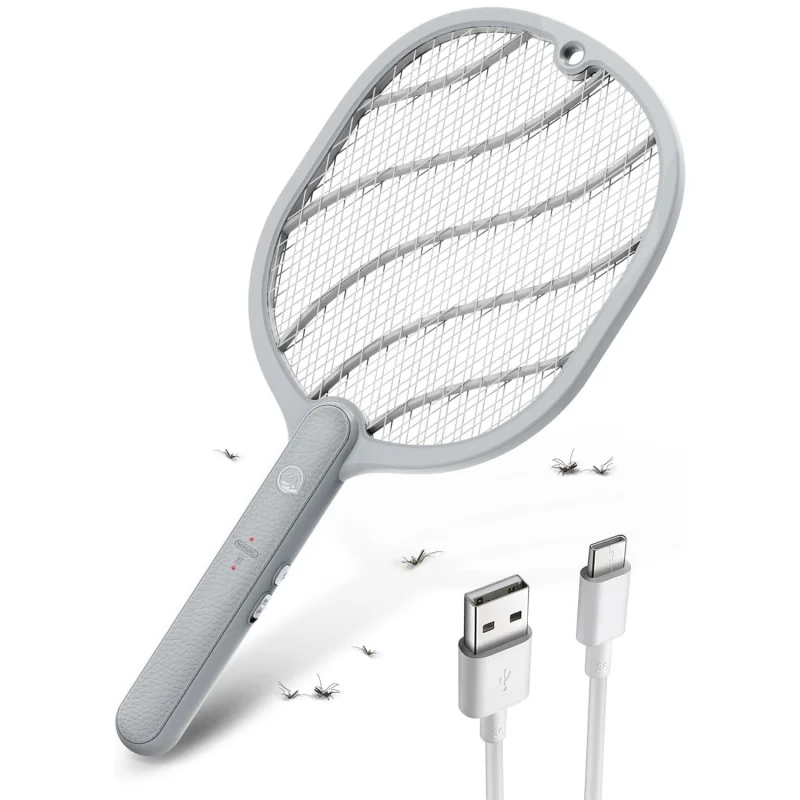 

3800V Electric Fly Swatter Rechargeable Mosquito Zapper Handheld with 3 Layer Safety Mesh Lightweight for Home Garden Camping