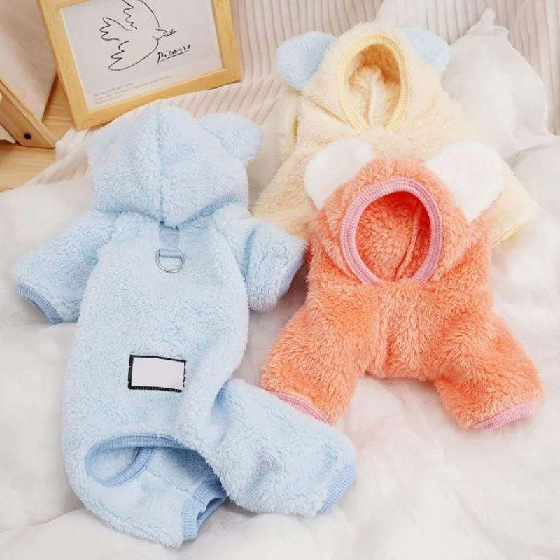 Warm Fleece Dog Jumpsuit Winter Dog Clothes Pet Overalls Fashion Puppy Pajamas Cute Solid Cat Jumpsuits Chihuahua Dog Costumes