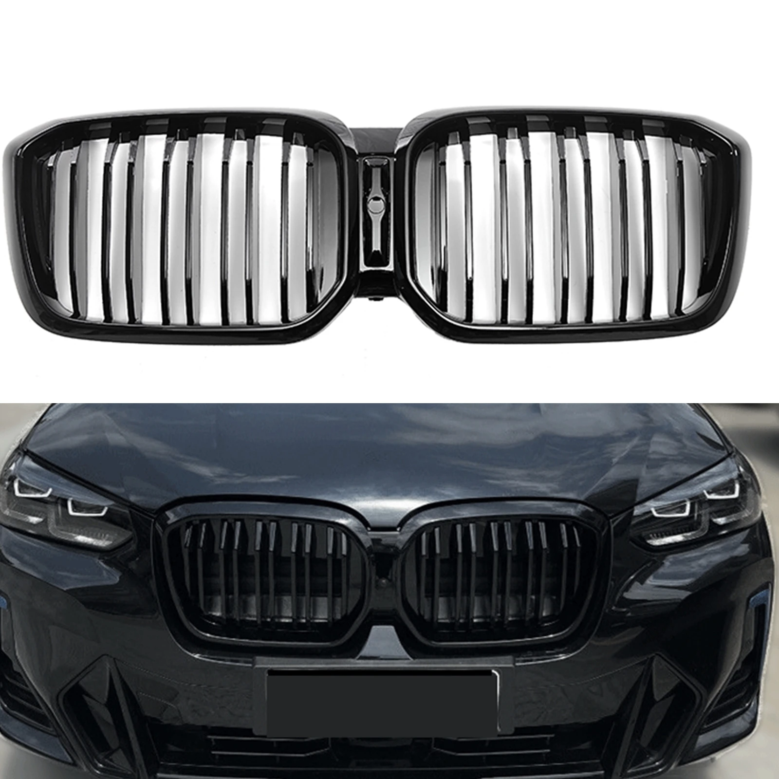 Racing Grill Car Front Kidney Grille Double Line Style For BMW X3 X4 G01 G08 G02 2022 Gloss Black Upper Bumper Hood Intake Mesh