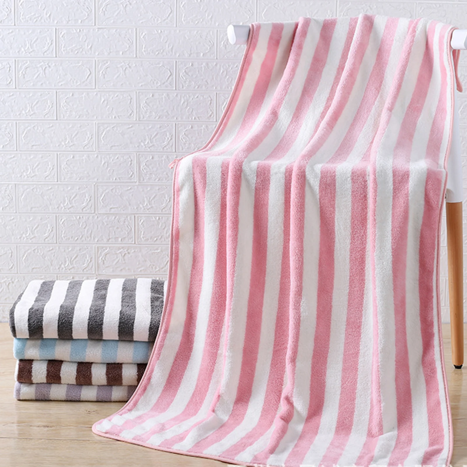 Quick Dry Bath Towel Soft Absorbent for Bathroom Travel Coral Fleece Cationic Fabric Lint Free Striped Hair Drying Towels