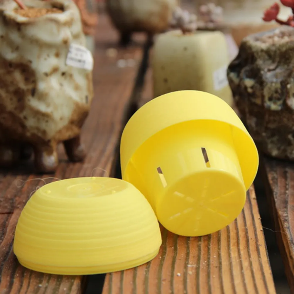 

Mini Round Resin Succulent Flower Pot Yellow Solid Color Planter Home Office Decor for Small Cactus Plants Multiple Uses