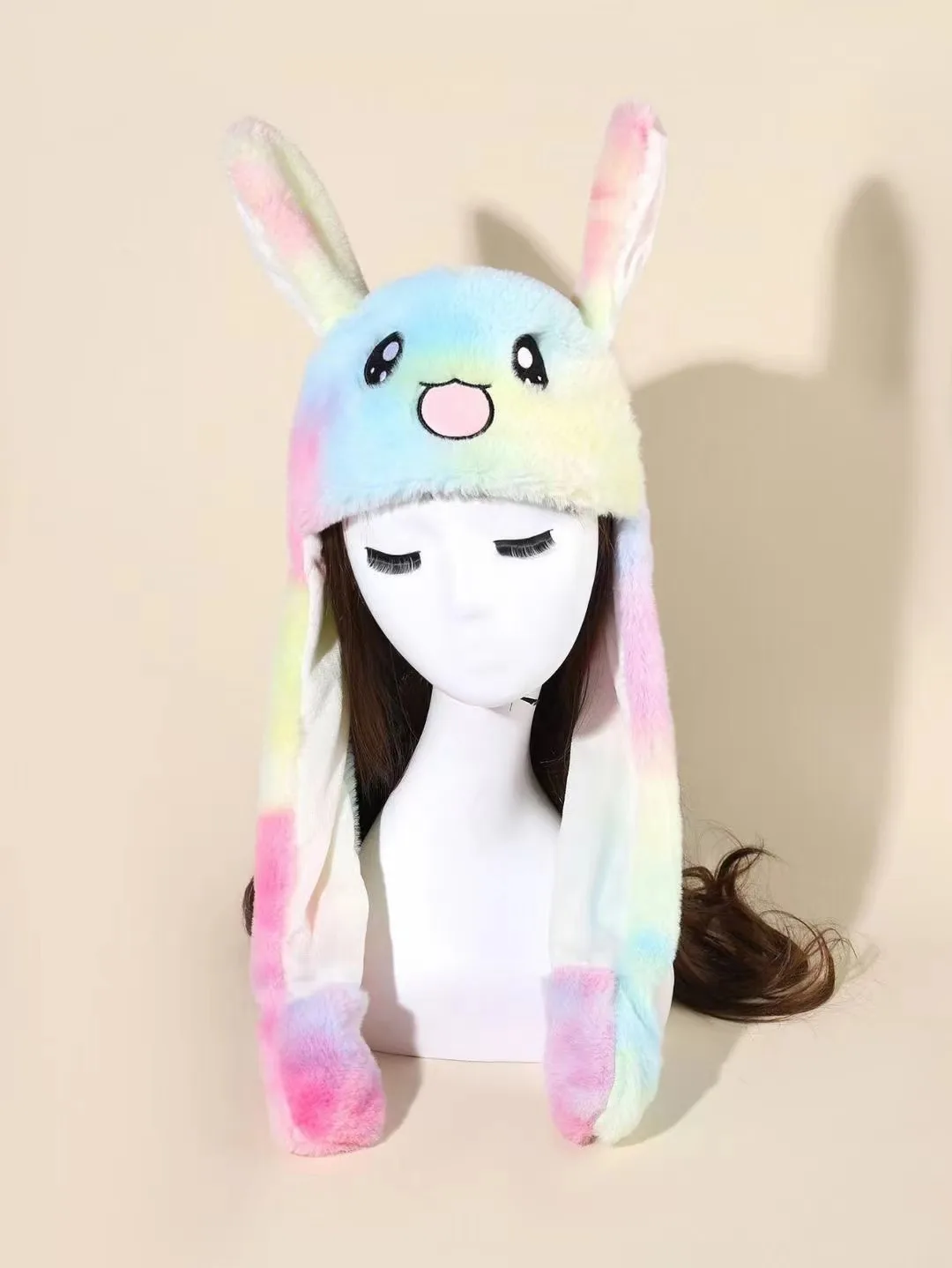 Plush Mobile Rabbit Ear Hat Cute Cartoon Toy Hat Kawaii Funny Rabbit Plush Hat Winter Party Hat