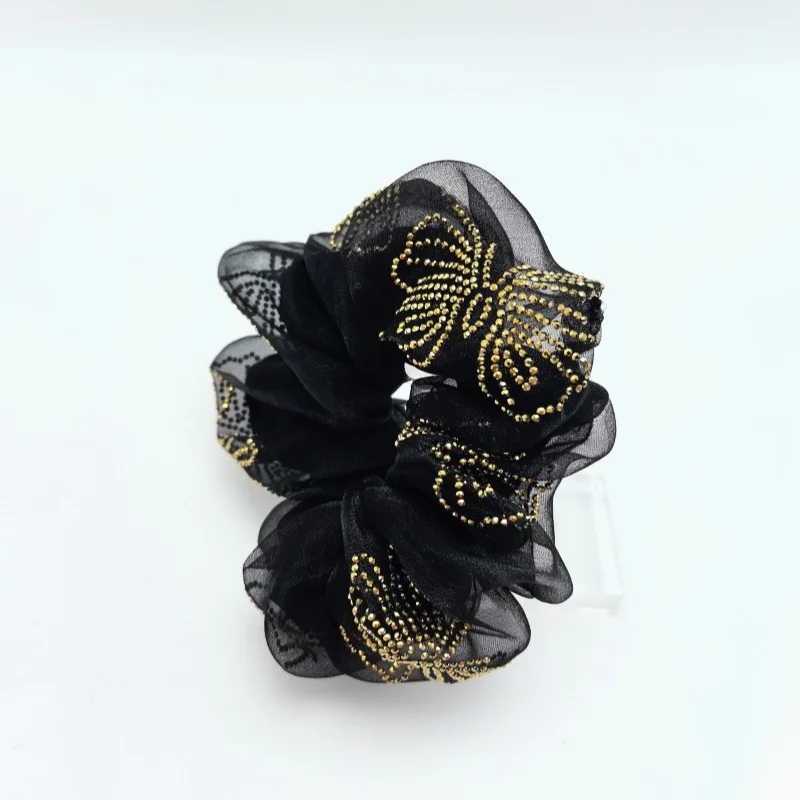 

Luxury Butterfly Hair Ties Organza Elastic Hair Bands Rhinestone Elegant Hair Accessories scrunchie hai bands for girls