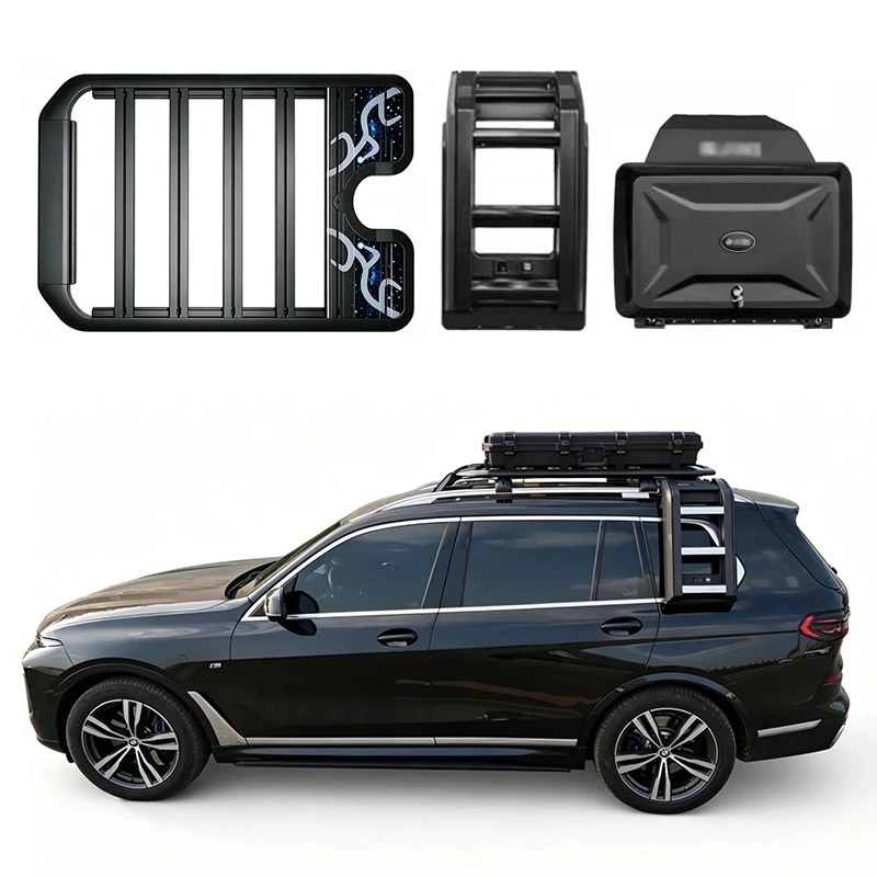 Aluminum Alloy Car Roof Cargo Luggage Rack Baskets Side Ladder Side Box for BMW X7 2019-2026