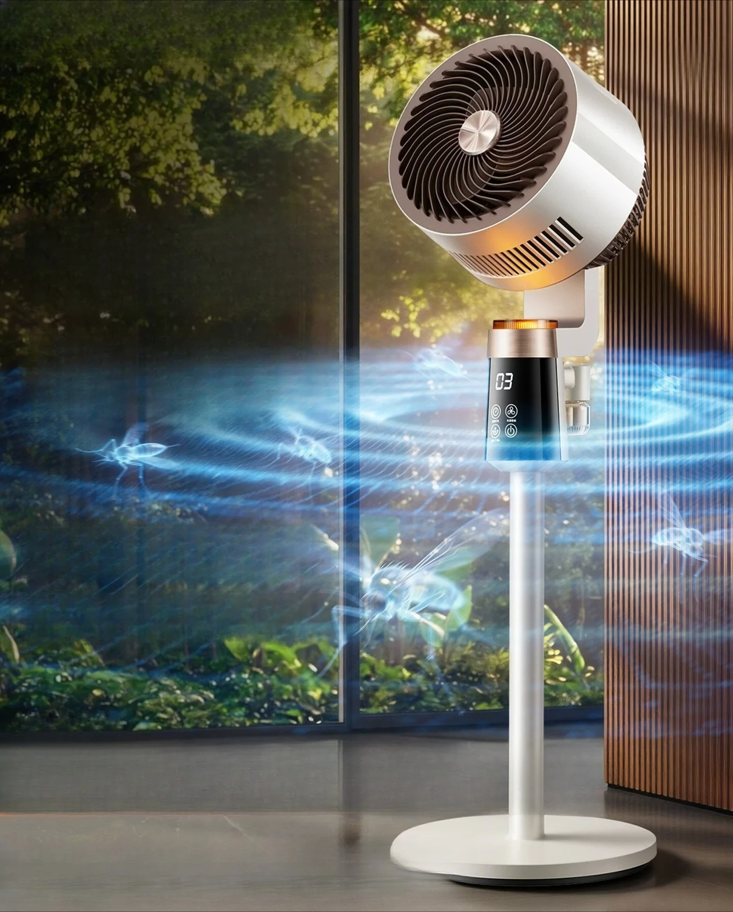 Household Silent Standing Air Circulator Smart Vertical Electric Fan For Bedroom Cooling
