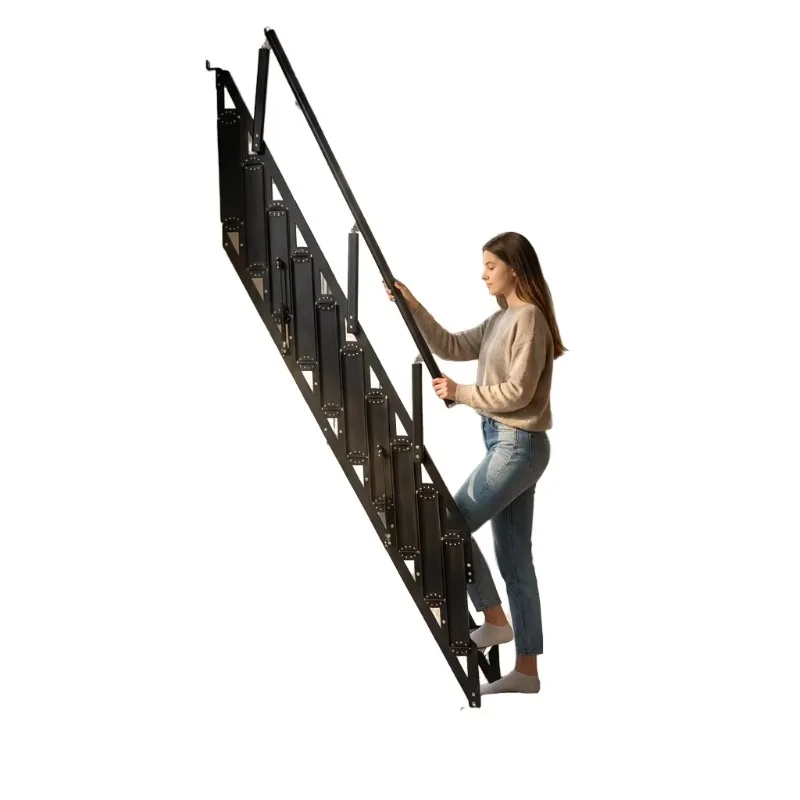 Modern black powder coated aluminum folding telescopic staircase - durable and environmentally friendly