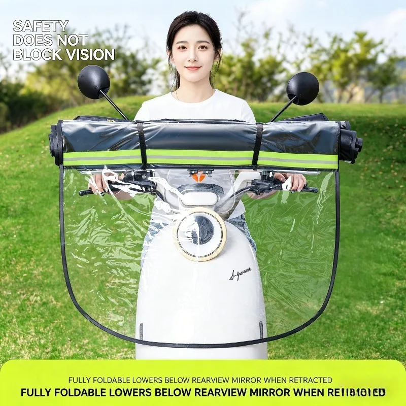 New Foldable Electric Vehicle Rain Cover Windproof Rainproof Sunshade Sunscreen Retractable Thickened Canopy for Motorcycle