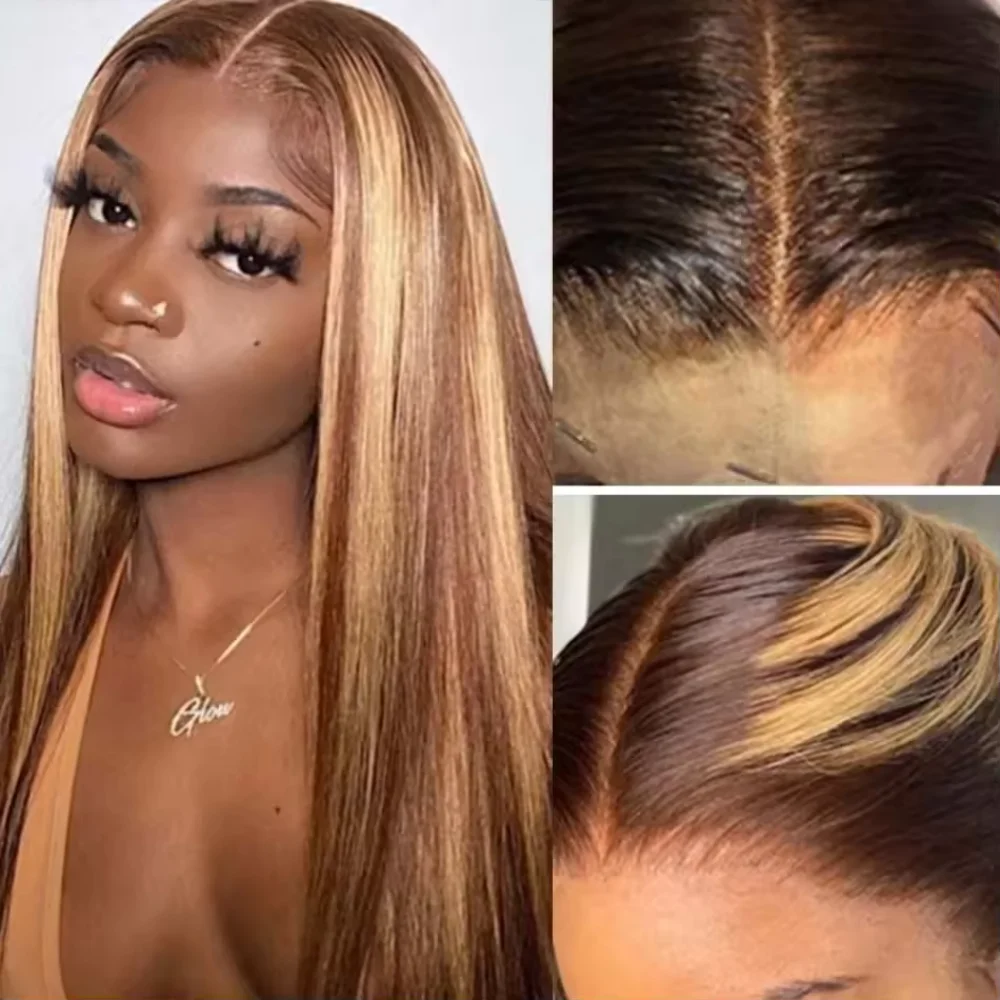 P4/27 Highlight 200 Density 13x4 Bone Straight Lace Front Human Hair Wig Honey Blonde Colored HD Lace Frontal Brazilian Wigs