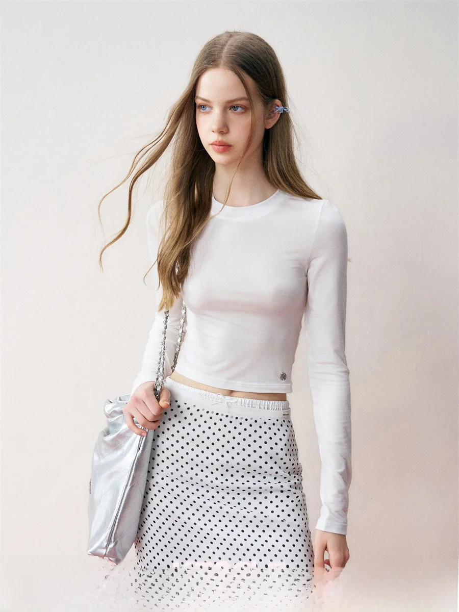 

Женская базовая футболка Kroche из мягкого лиоцелла с длинным рукавом и круглым вырезом, приталенная, прозрачная, в стиле Cloud Mist, простой дизайн, для повседневной носки