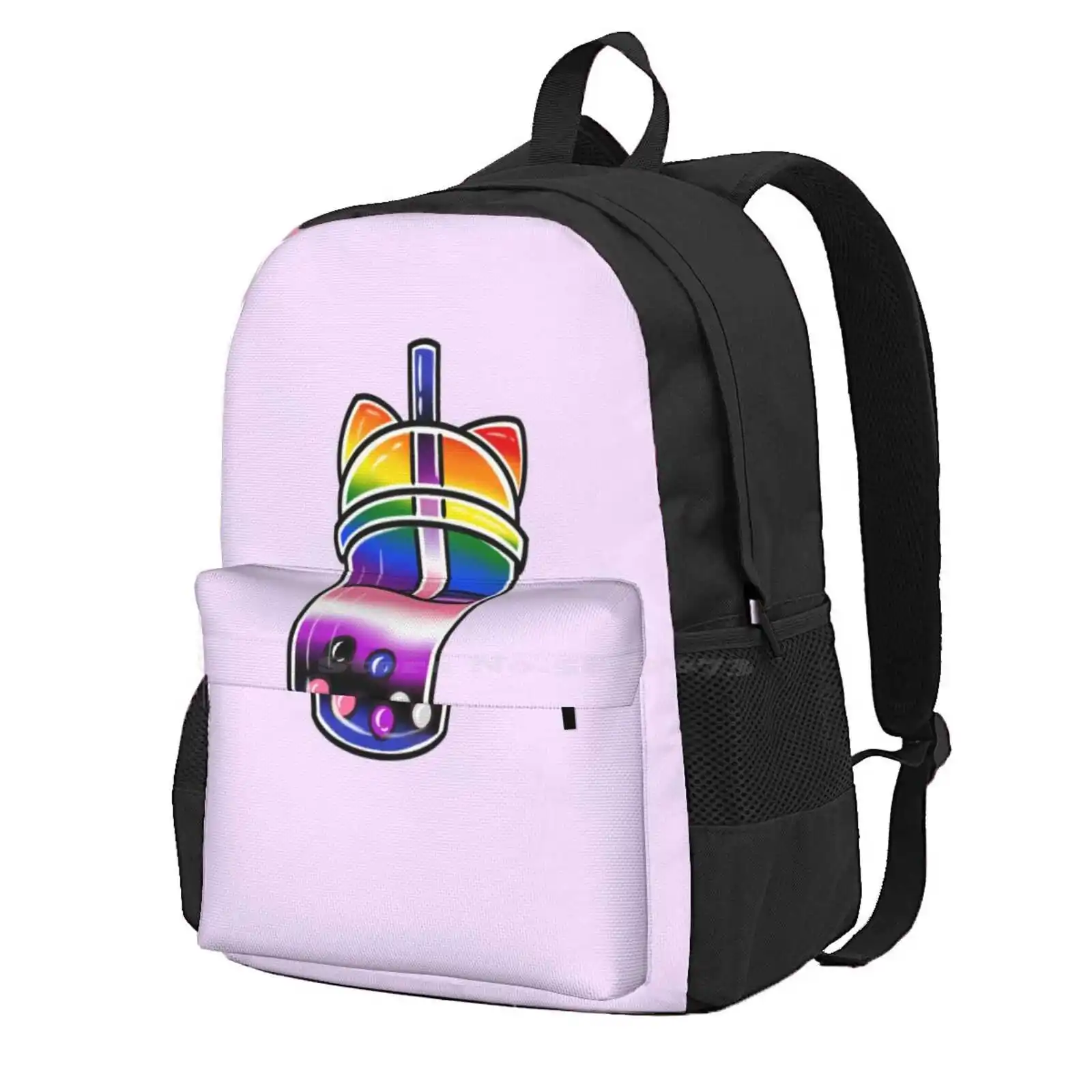 Cat Boba (Genderfluid/Rainbow Pride) Hot Sale Schoolbag Backpack Fashion Bags Cats Boba Tea Cute Drink Love Is Love Gay Support