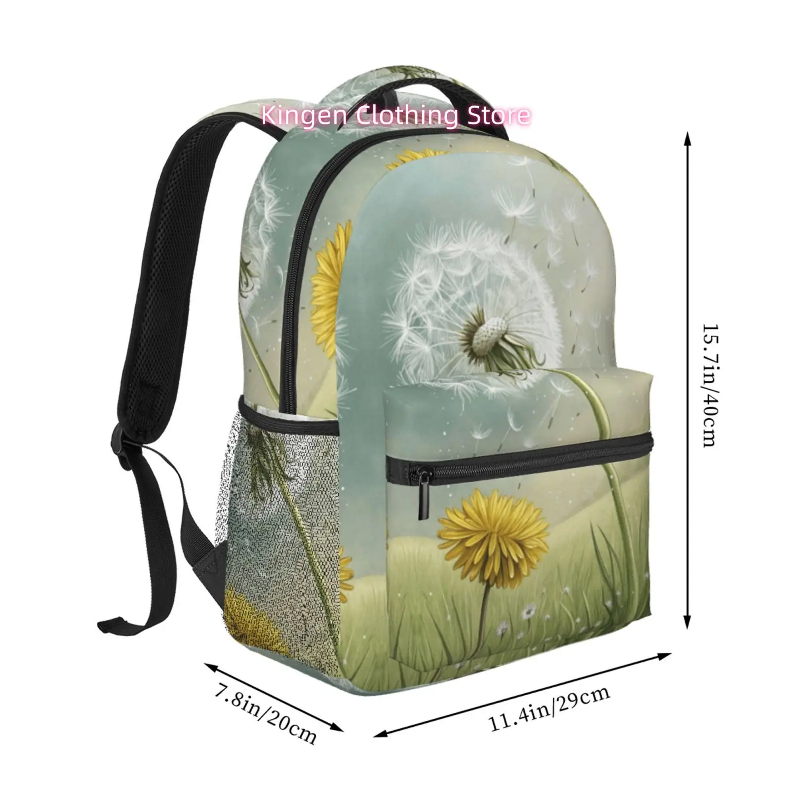 Vintage Dandelion Print Backpack, Artistic Oxford Daypack, Adjustable Shoulder Straps, for Beach Yoga Travel