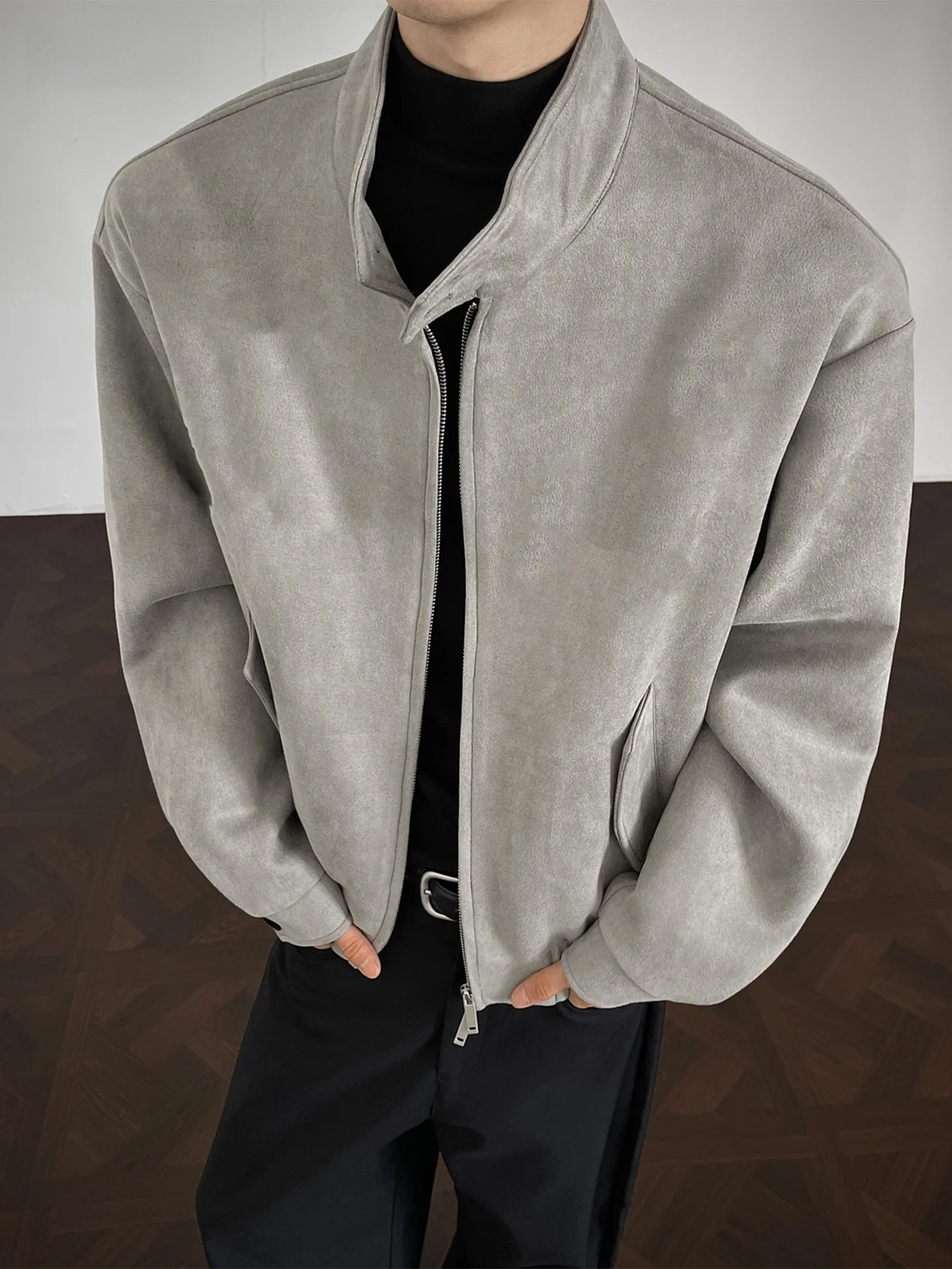 

Мужская куртка с американским замшевым воротником-стойкой в стиле ретро, весенне-осенняя повседневная одежда свободного покроя, очаровательная длина, уличная одежда