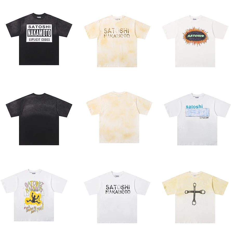High Street Satoshi Nakamoto T-Shirt 100% Cotton Iron Stud Print Men Women Loose Casual Top Short Sleeve